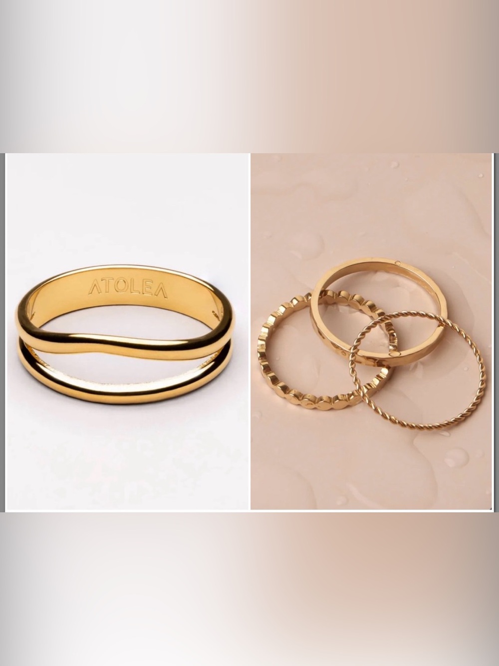 Gold Stackable Women’s Ring Set – Three Textured Bands AND Double Ring
